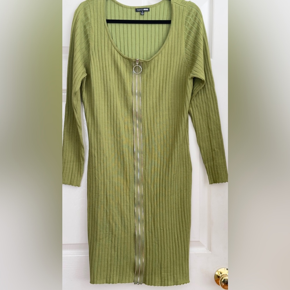 Fashion Nova Olive Green Ribbed Knit Dress (BRAND NEW)